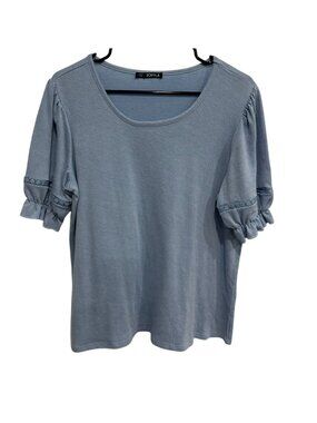 Storybuk Large Blue Short Ruffle Sleeve Top Crochet Trim Ruffle Boho Cottagecore